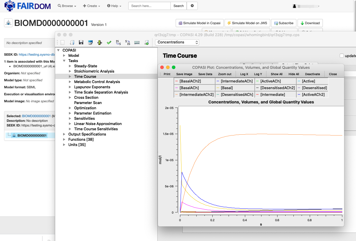 simulate model in Copasi