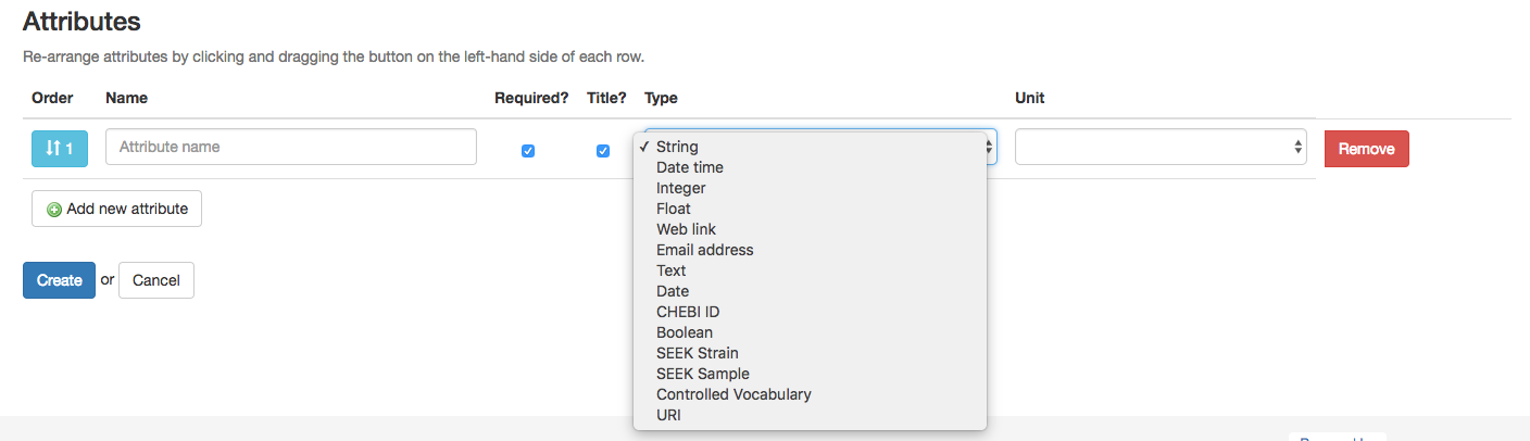 sample type attributes